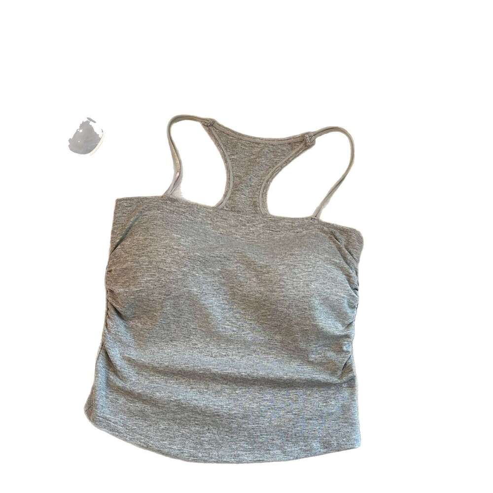 Designer T Shirt Sweet Spicy Girl Solid Color Racerback Camisole With Chest Pad Ruched Design Slim Fit Short Style Beautiful Back Top For Women