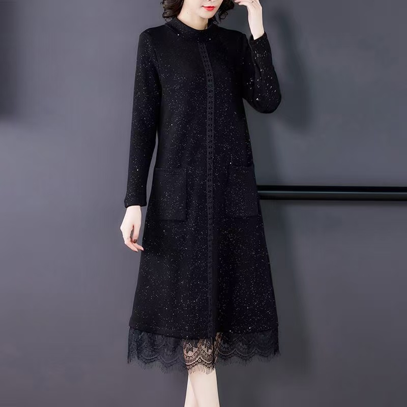 plus size women's new long sleeve high waist printed banquet dress mid-length skirt D02426