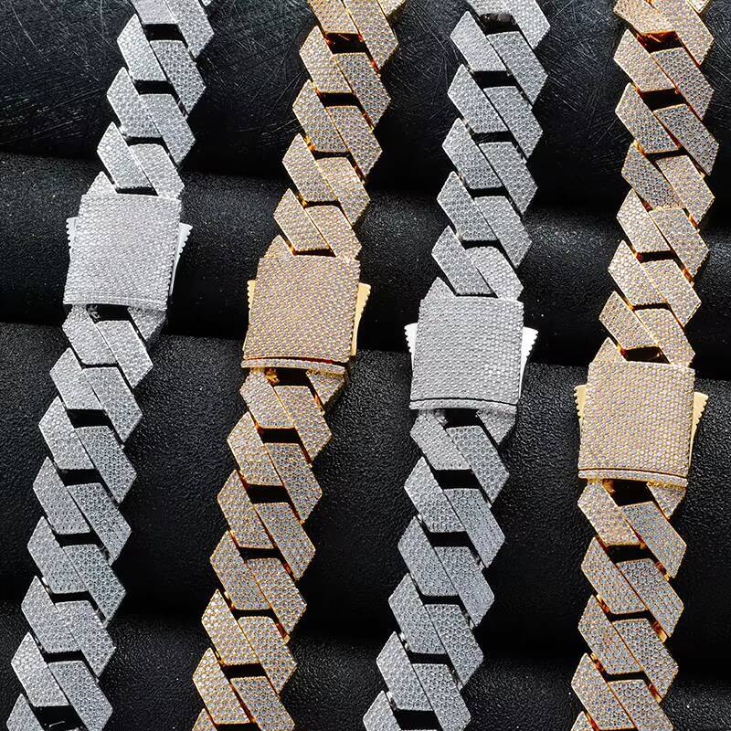 Wholesale 925 Silver Cuban Link Necklace for Men 20mm Width 4-Rows Moissanite Diamond CZ Hip Hop Style