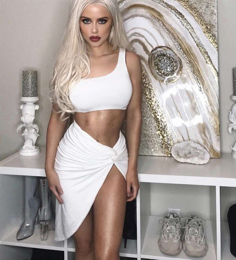 Spring New Women's Two-Piece Set One-Shoulder Crop Sexy Dress B5