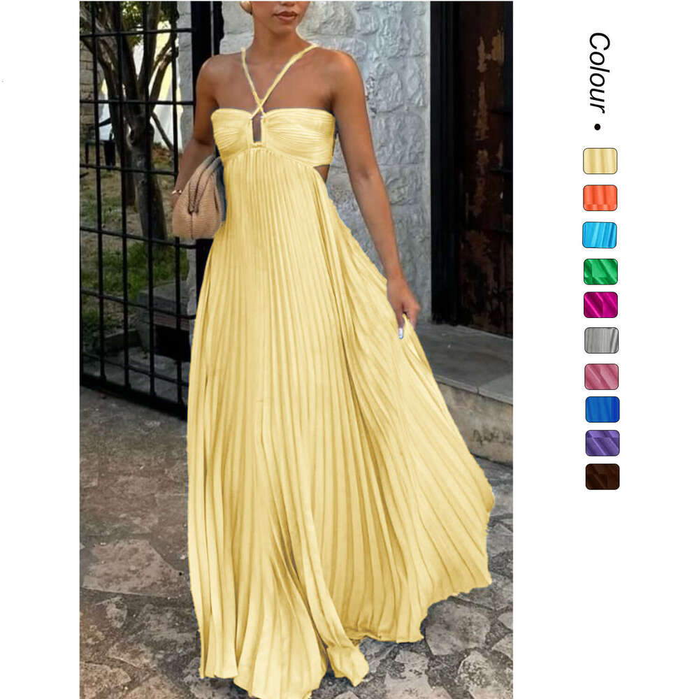 2025 Summer New European and American Cross-Border Trade Solid Color Strapless Pleated Sleeveless Camisole Dress In Stock