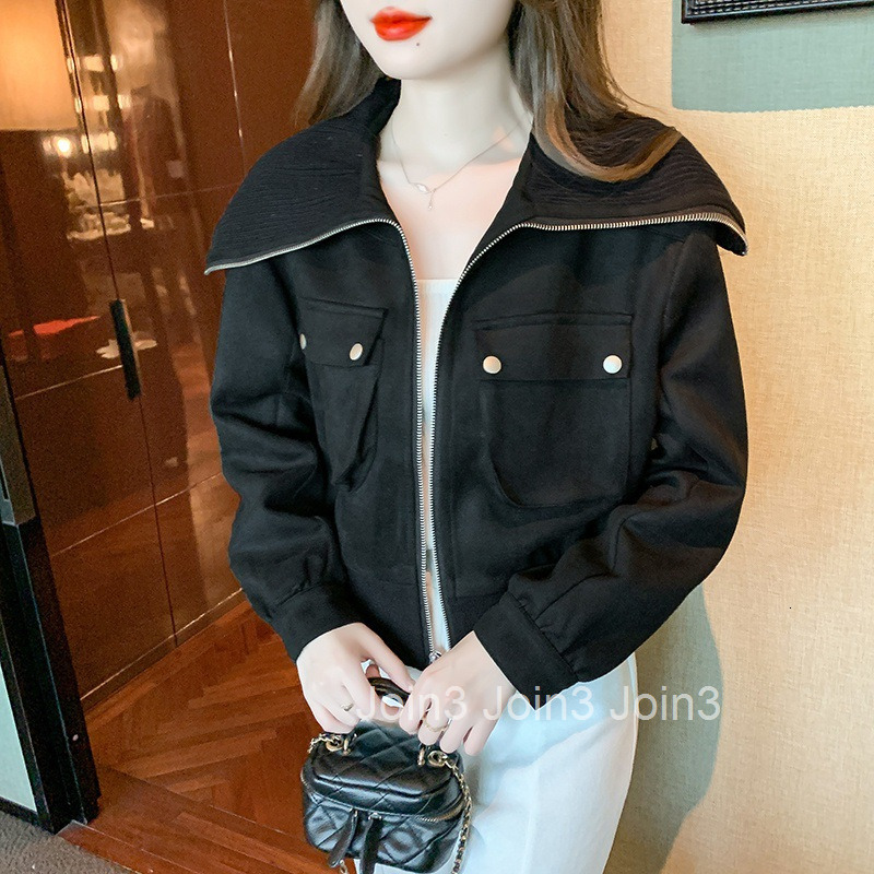 Autumn Winter New Large Lapel Deerskin Velvet Spliced Knitted Long Sleeve Short Coat Womens Fashion Trendy Jacket Top