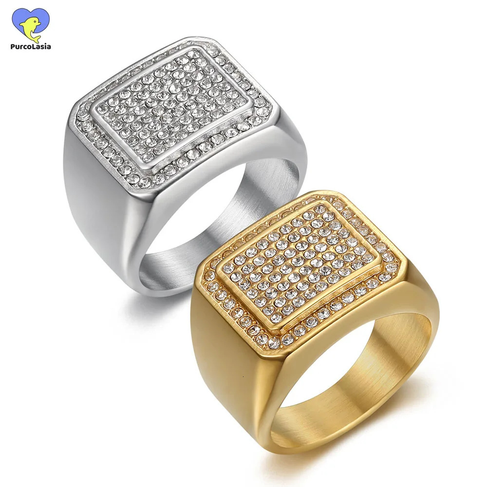 Fashion No Rusted High Quality Stainless Steel Hip Hop Ring for Men Punk Rings Full of Rhinestones Jewelry 250729