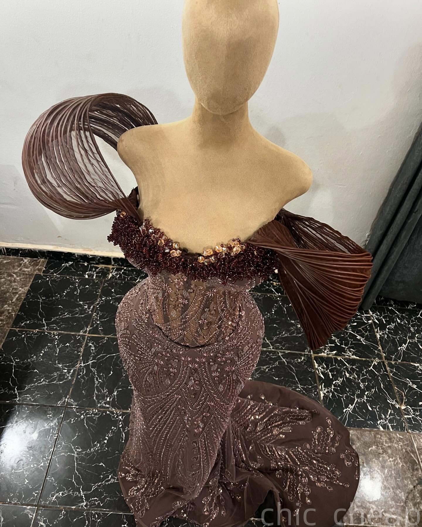 Mermaid Chocolate Prom Dresses 2025 Illusion Crystals Sequined Evening Formal Party Second Birthday Engagement Gowns Plus Size Dress For Special Occas