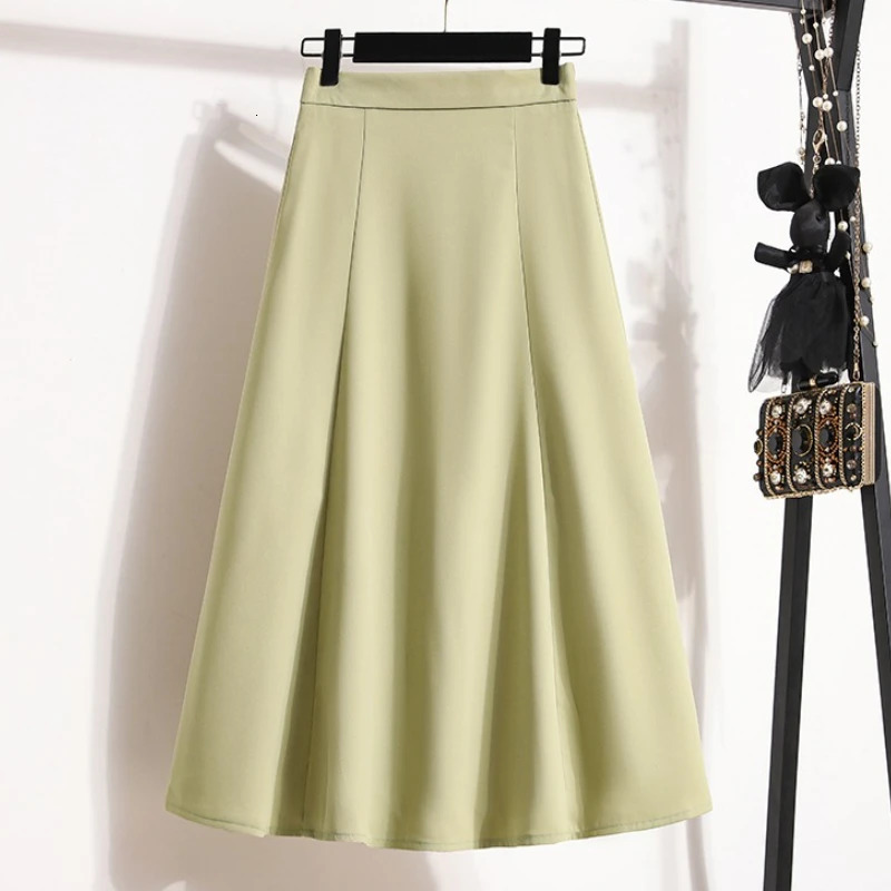 Ladies Summer High Waist Plus Size Skirts Mid to Long Flowing Suit Skirt Style Casual Solid Color Aline Skirt 250729