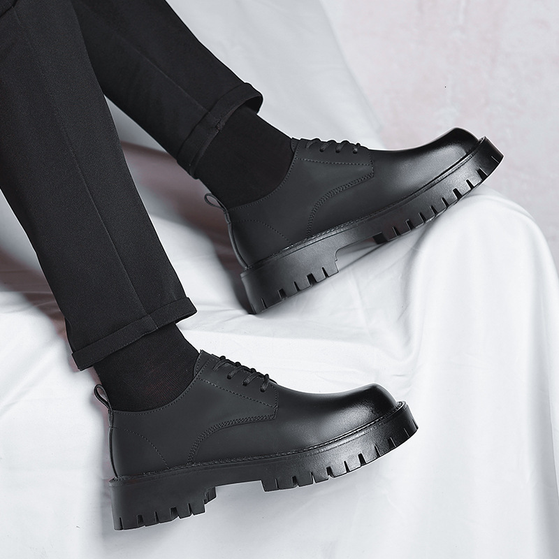 Casual Leather Lace-up Chunky Korean Fashion Thick-soled Men's Business Shoes 4135-R