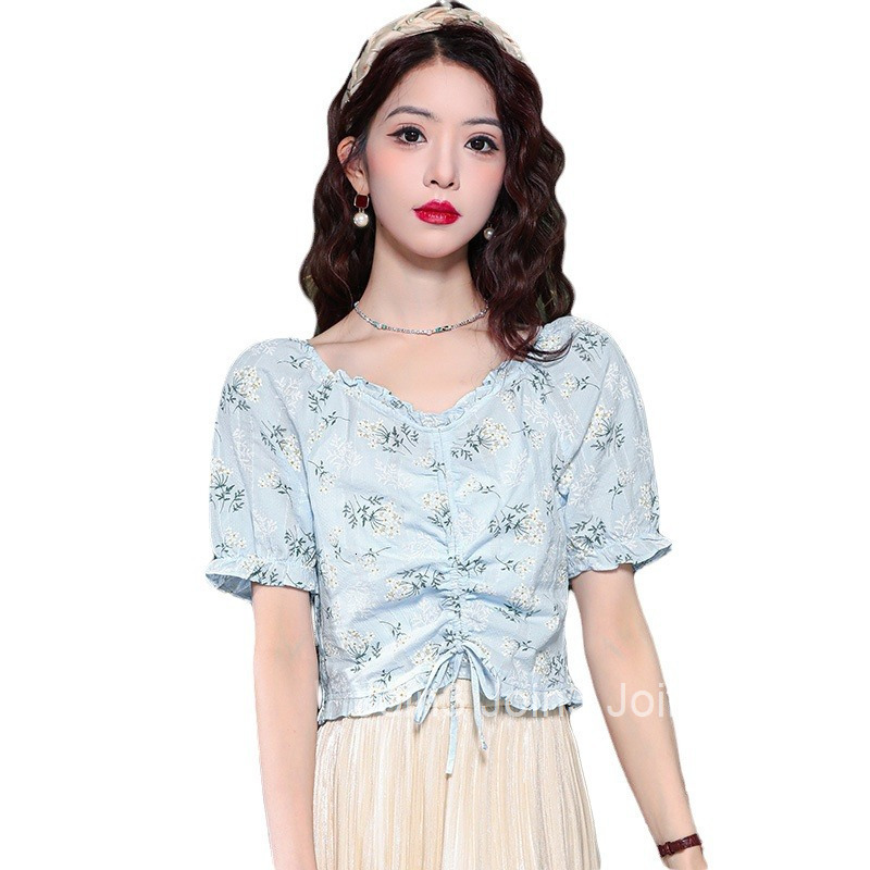 Summer New French Style Plus Size Women Fresh Short Sleeve Floral T-Shirt Short Top Stylish Chiffon Blouse