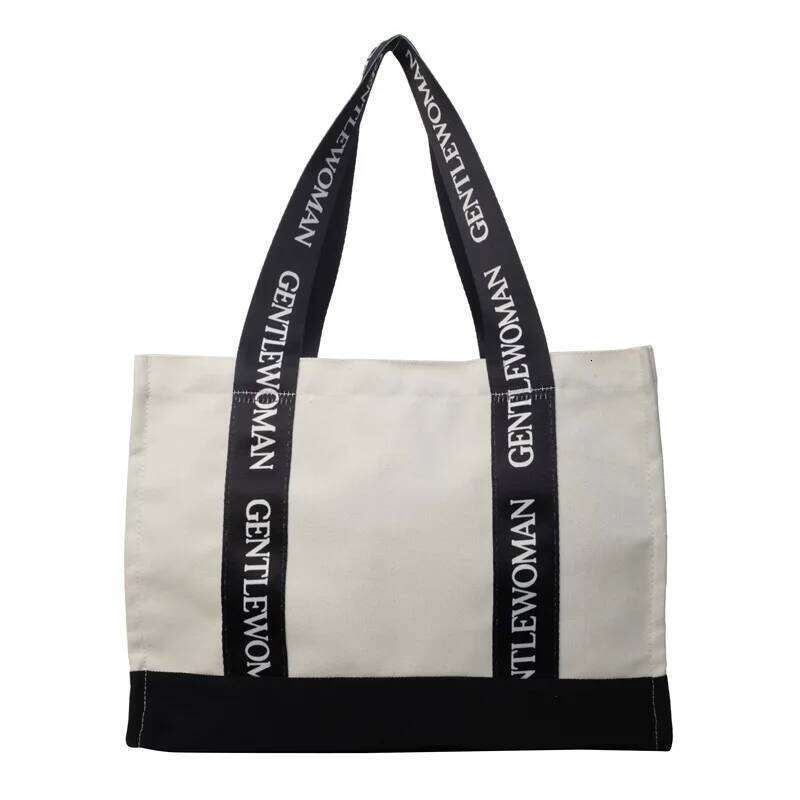 Canvas Tote Women Letter Print Shoulder Bag Stylish Colorblock Work Purse Fashion Office Commute Handbag