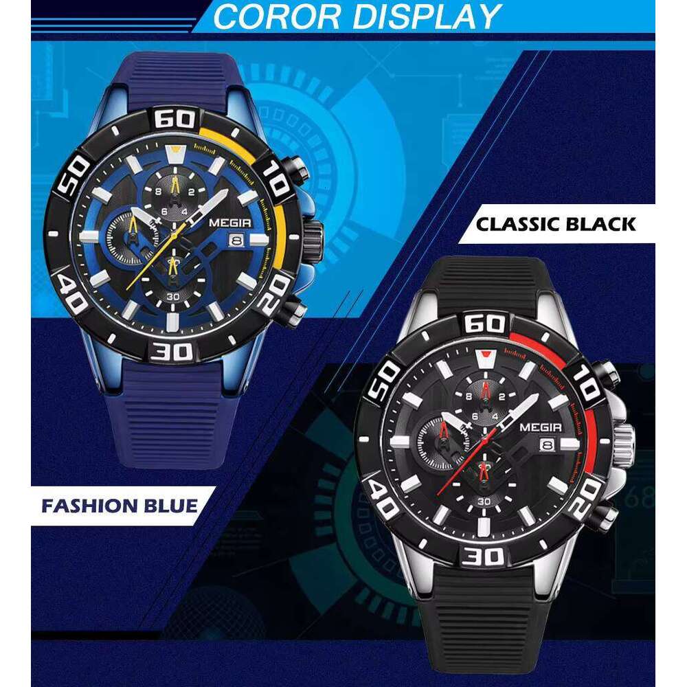 DHwatches MEGIR 2121 Men's Oversized Sports Watch - 58mm Silicone Strap, Waterproof 30M, Luminous, Chronograph, Date Display