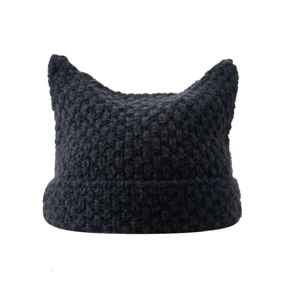 2K Harajuku Punk Gothic Knitted Cat Ear Little Devil Hat Millennium Women Kawaii er Winter Handmade Beanie Female Caps 250724