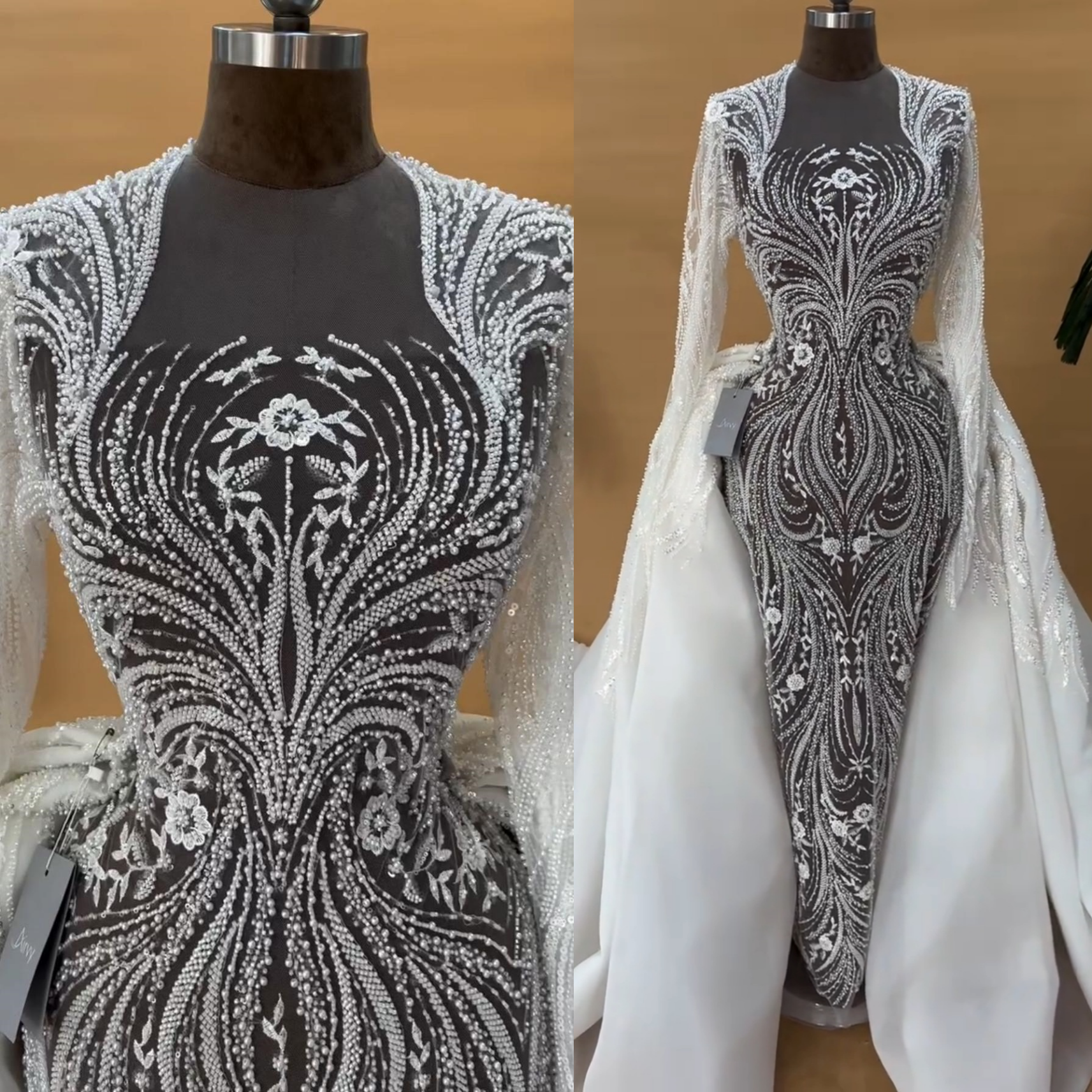 2025 Aso Ebi Plus Size Ivory Mermaid Wedding Dress Illusion Sequined Lace Detachable Train Bridal Gowns Dresses ZJ0681