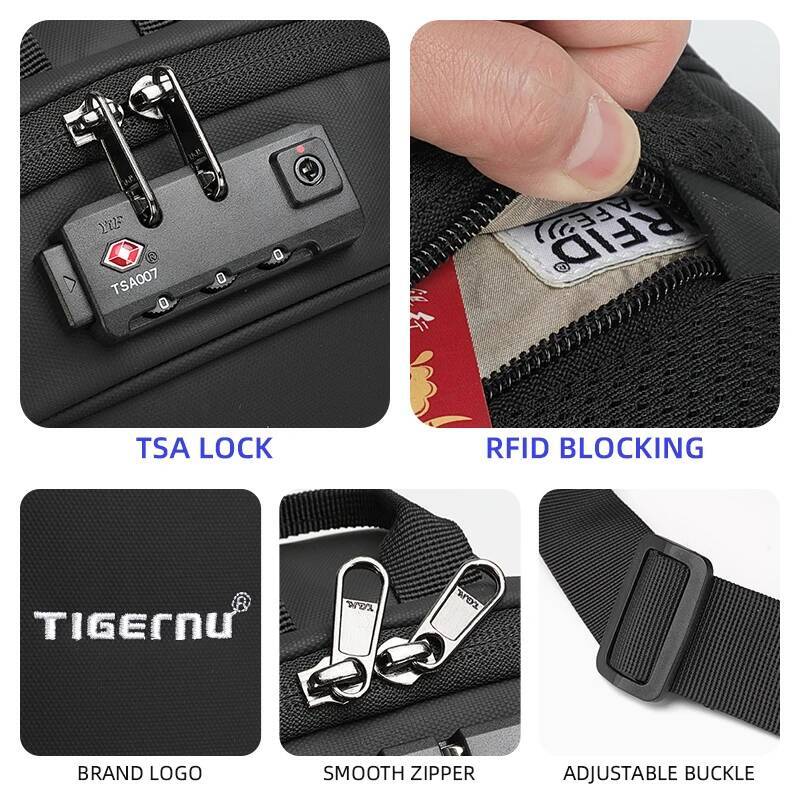 Tigernu Fashion Bags Men High Quality Crossbody Splashproof Chest Anti-theft USB Charging Casual Shoulder Bag Male high-quality