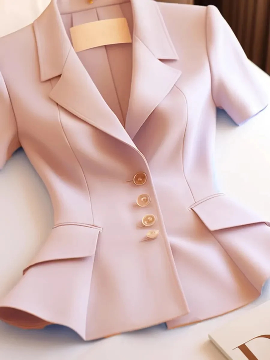 French Highend Suit Women Coat Summer y Fashion Waist Cinching Slimming Short Sleeve Pink Blazer Tops 250715