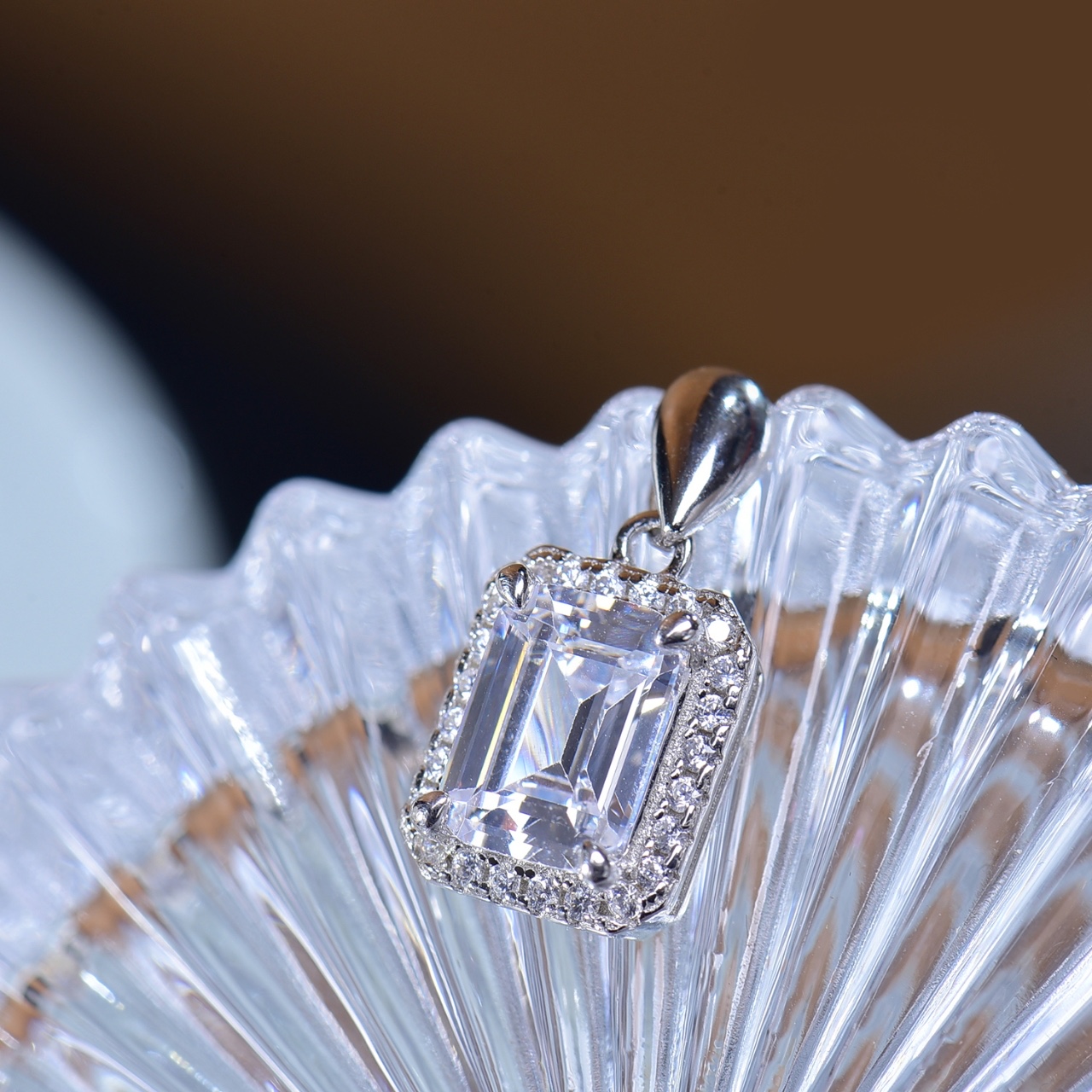 Elegant Micro-Pave Emerald-Cut Moissanite Pendant - Sparkling Gem with Graceful Design, Ideal Gift for Women, Symbol of Sophistication