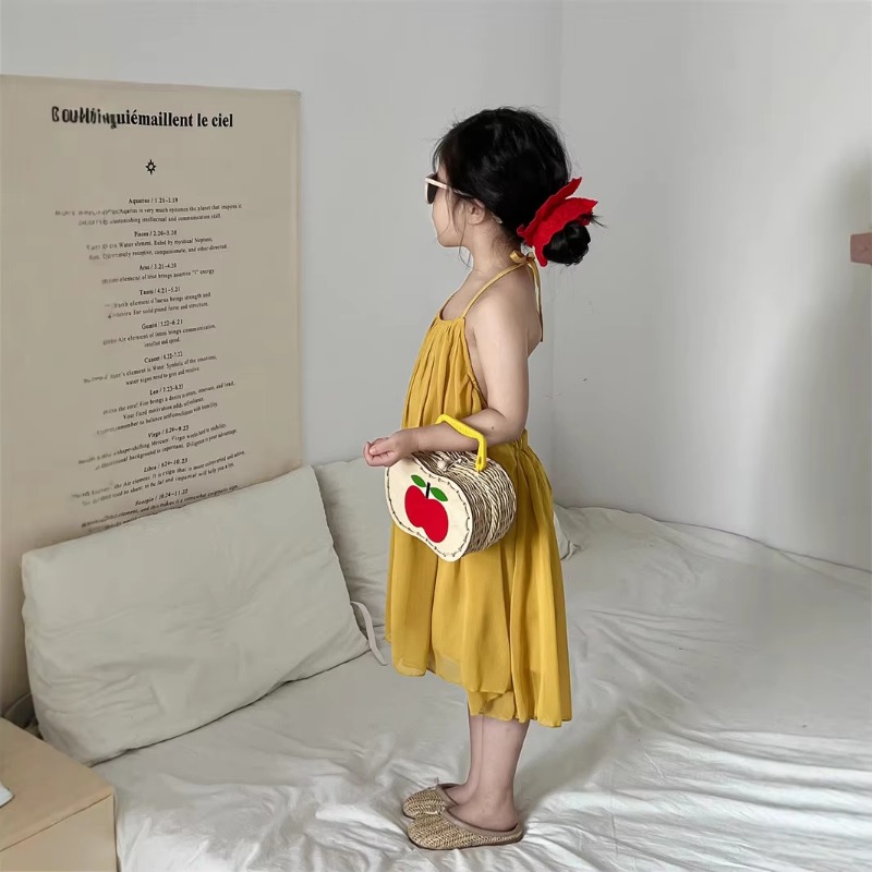 Korean Children's Clothing A Fairy-like Backless Dress with A Neck-hanging Design for Girls Beach Dress Summer New Arrivals