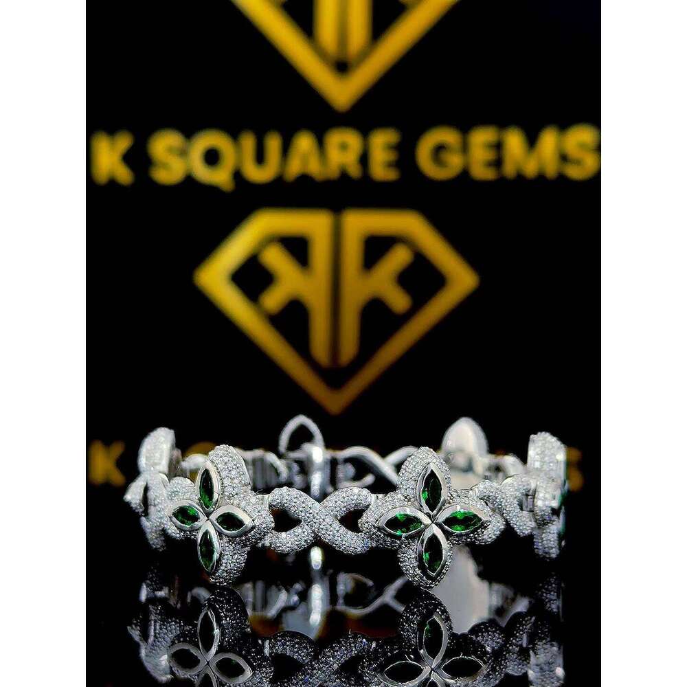 New Arrived Iced Out Clovers Moissanite Cuban Chain Sier Jewelry Bracelets for Men Women, Pass Dia Tester