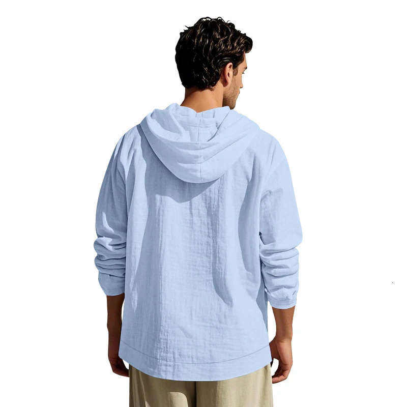 Mens Hoodie linen vintage spring and autumn shirt Casual loose long sleeve clothing High quality trendy mens clothing 250729