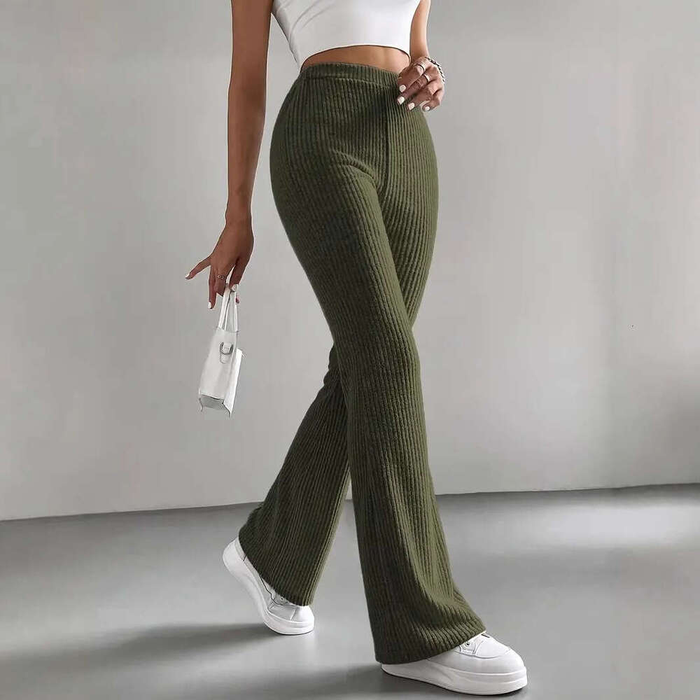 Designer T Shirt 2025 Cross-Border Spring And Autumn New Flared Pants Women's Solid Color Casual Pants Ribbed Knit Fashion Versatile Slim Fit Lon