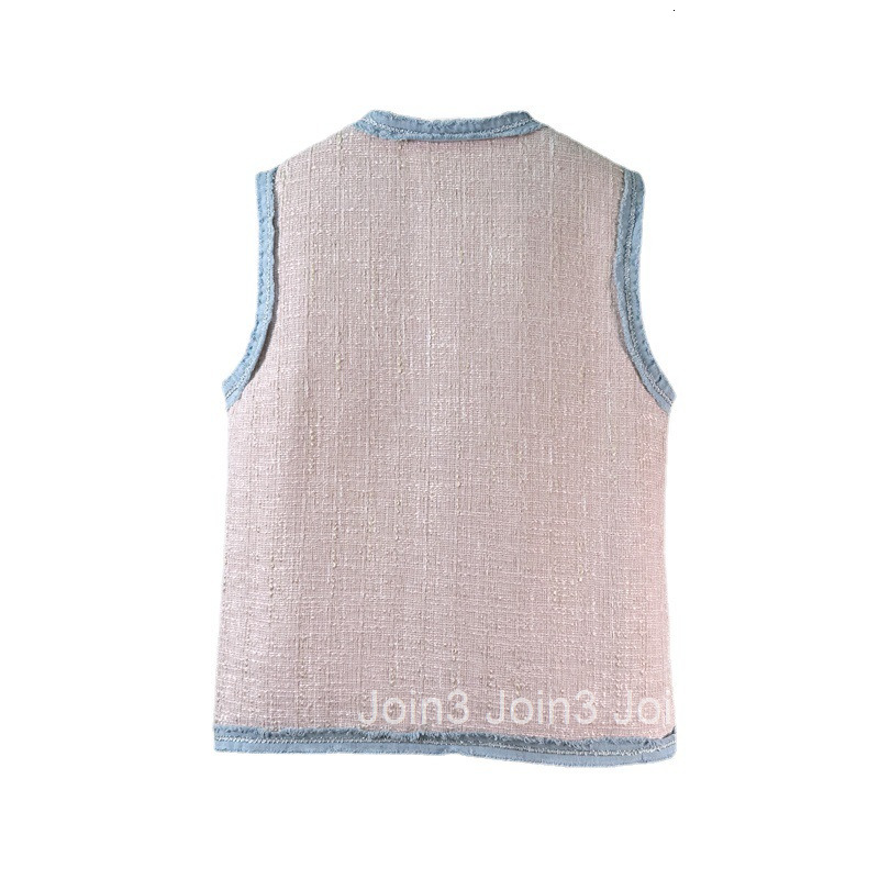 Yuans New Summer Vest Womens Small Fragrance Loose Round Neck Single breasted Panel Edge Vest Womens Outwear