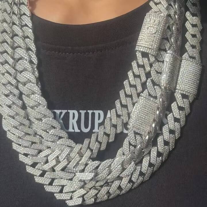 Fully Iced VVS Moissanite Cuban Link Chain 925 Silver Gold Plated Customize Moissanite Cuban Chain