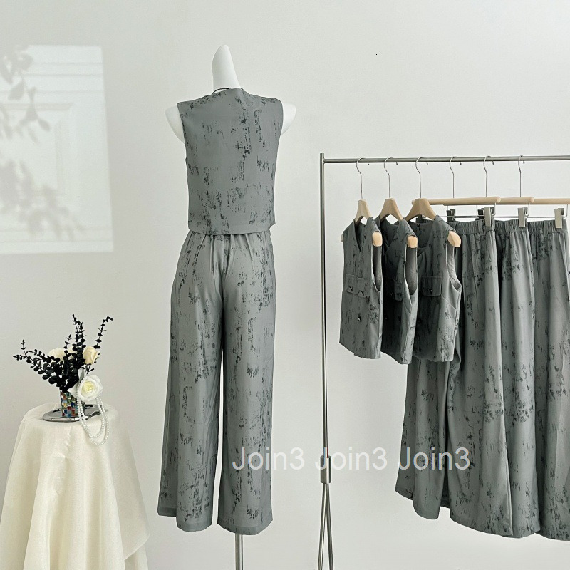 Casual Trendy Summer New Design Sense Niche Stylish Round Neck Vest Top + Long Pants Two-Piece Set for Women