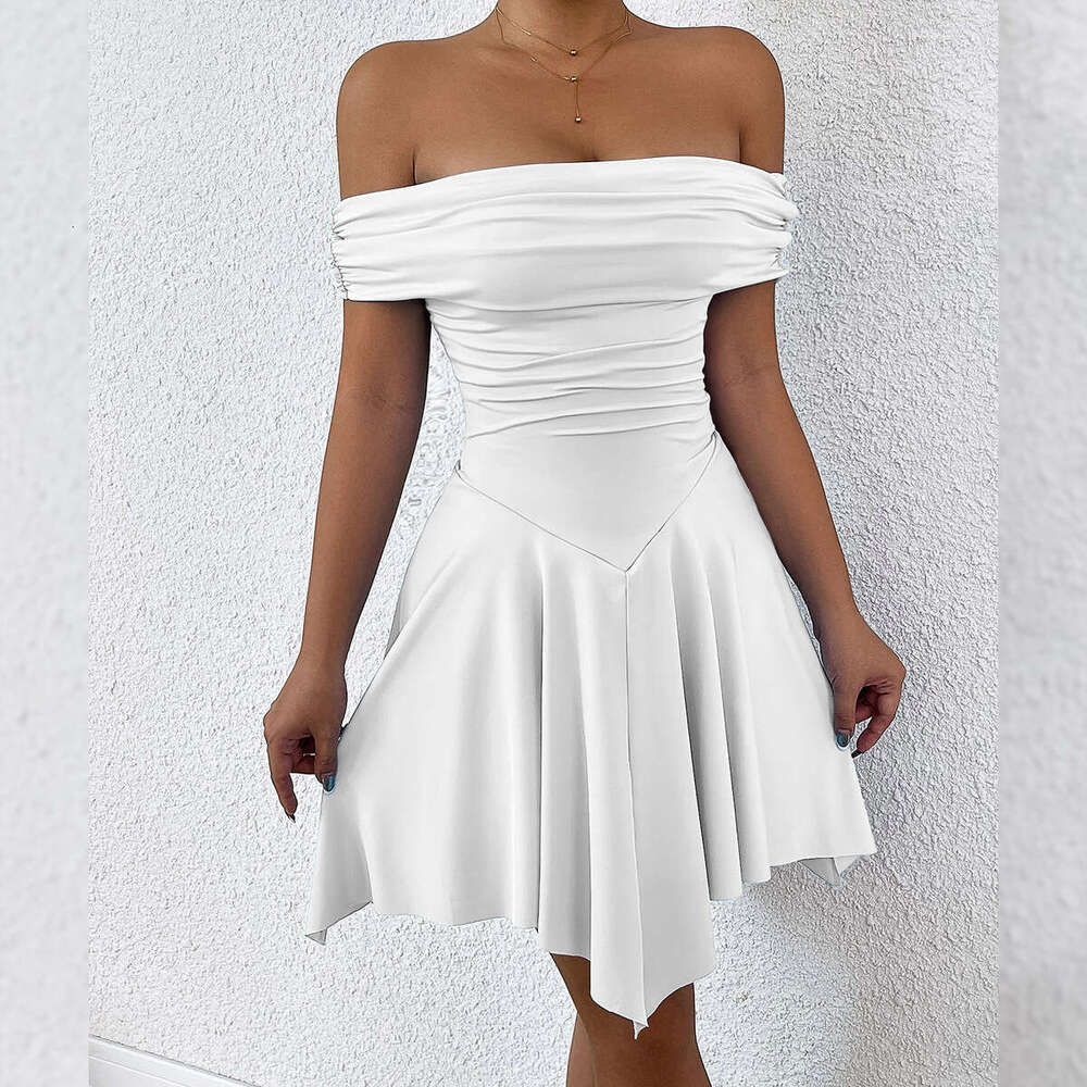 Summer New Women's Off-Shoulder Irregular Strapless Slim Sexy Dress B5