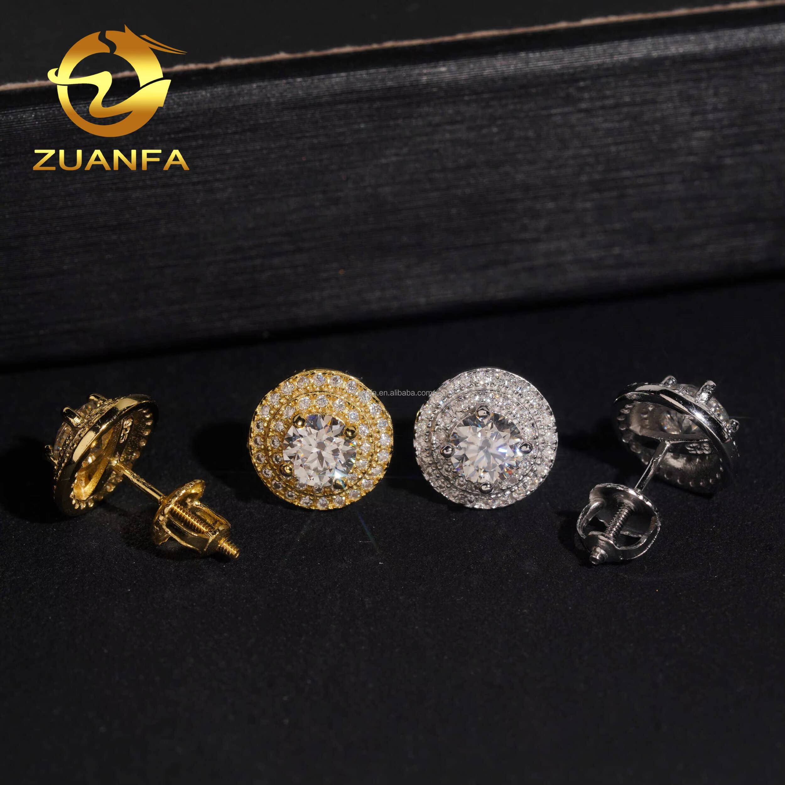 Fashion Luxury in America Warehouse Earring Jewelry Iced Out Hip Hop S925 Screw Back VVS1Round Brilliant Moissanite Stud Earring
