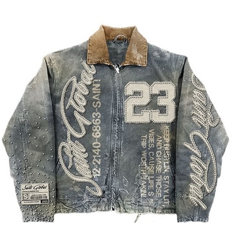 Streetwear Washed Denim Jacket Y2K Clothes Mens Hip Hop Letter Graphic Patch Embroidery Blue Oversized Casual Coat 250729