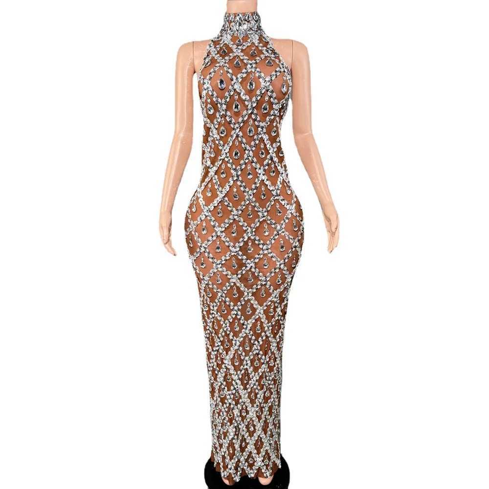 Sparkly Rhinestones Sleeveless Long Dress Elegant Dark Mesh Celebrate Evening Wedding Prom Gown Birthday Dress Photograph Wear Z250728
