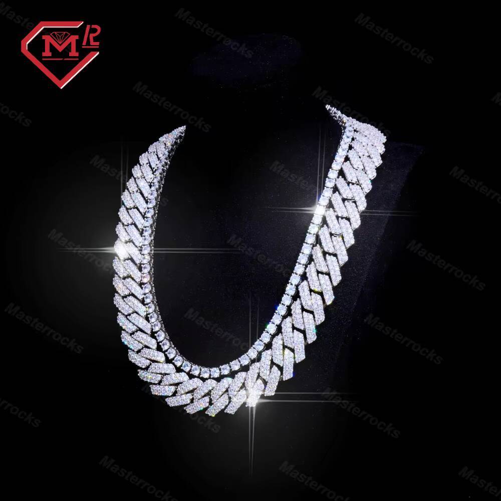 12mm Cuban Chain Hip Hop Jewelry 925 Sterling Silver Vvs Iced Out Moissanite Diamond Cuban Link Chain