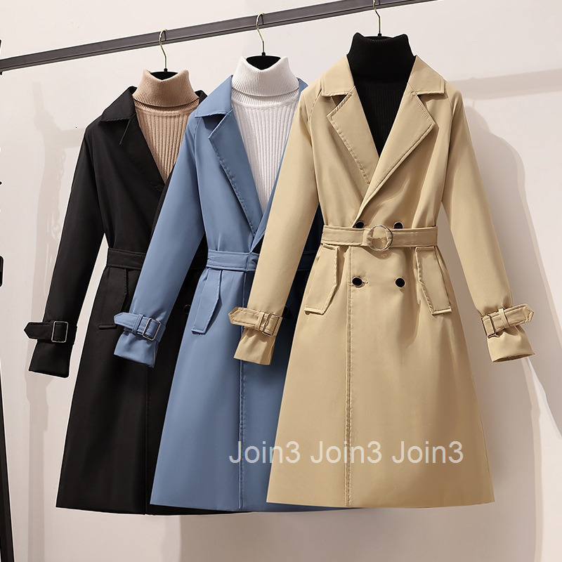 Plus Size Womens Trench Coat Mid-Length Jacket Autumn Winter Fashion Slim Fit Elegant Slimming Coat