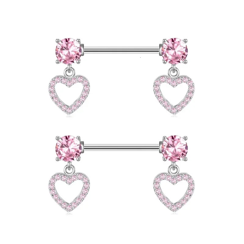 Pink Heart Nipple Piercing Barbell Set Shiny Crystal Nipple Rings Bulk For Women Flower Nippel Jewelry Pack Piercing Teton Lots 250729