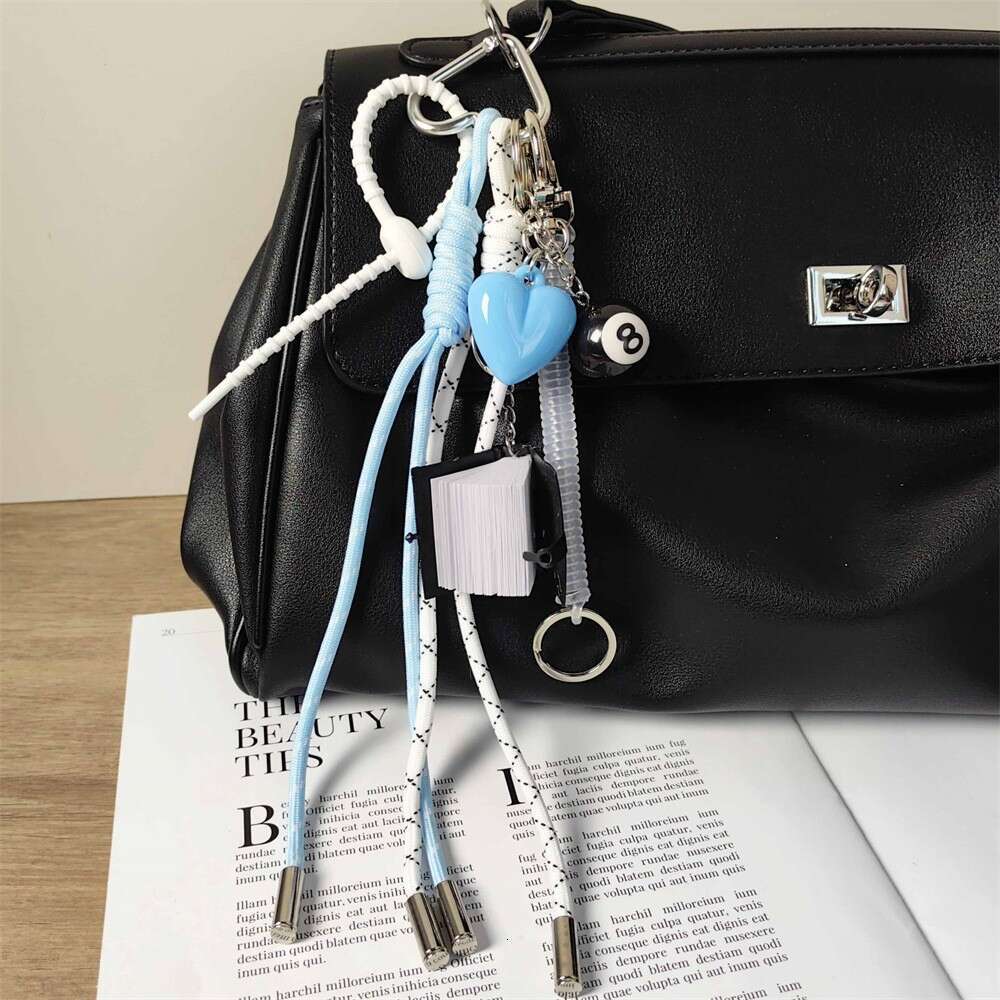 2024 New Miu Series Blue Heart Braided Lanyard Bag Pendant Mini Billiard Book Keychain Accessory