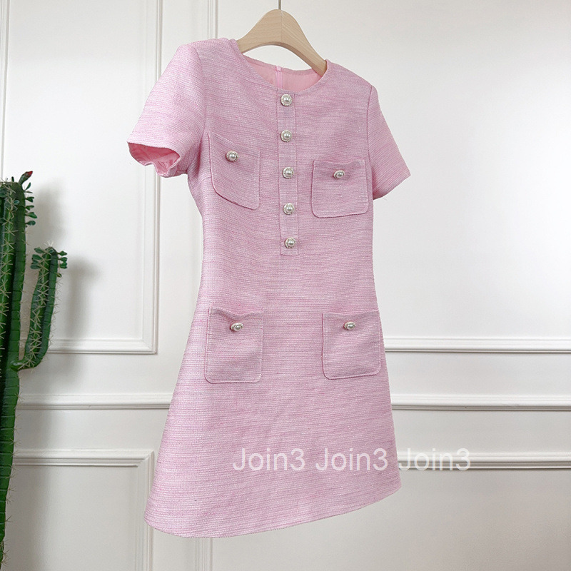 2025 Socialite Summer New Style Slim Fit Pearl Button Multi-Pocket Design Short Sleeve Dress Short Skirt