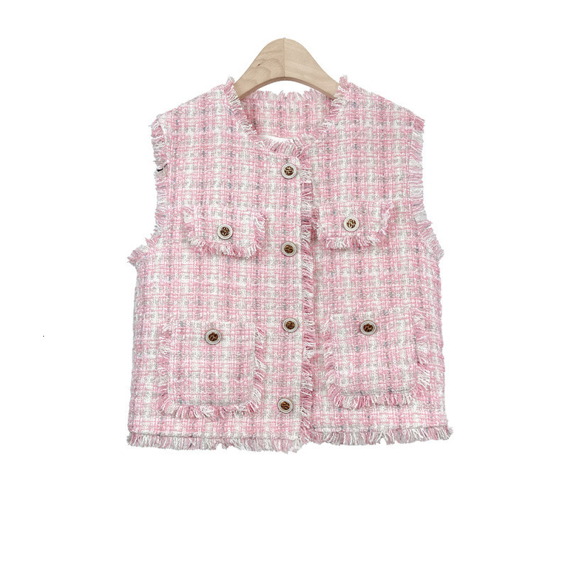 Spring Summer New Fashionable Socialite Small Fragrance Stylish Frilled Plaid Slimming Tall Petite Vest Jacket Womens Vest Top