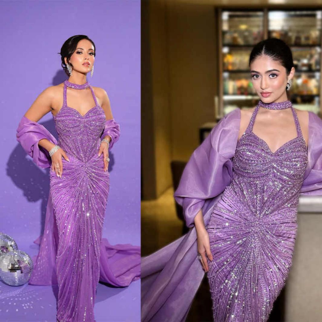 Designer Evening Dresses For Women Sweetheart Neck Halter Wrap Gown Sequins Floor Length Dress Party Customized Dress