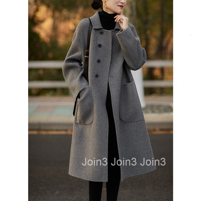 Winter Spring New Woolen Coat for Women Plus Size Loose Slimming Mid-Length Turn-Down Collar Buttoned Woolen Coat for Women