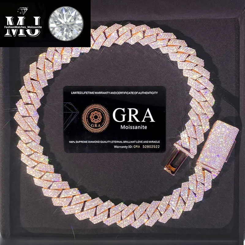Necklace moissanite cuban link hip hop jewelry iced out chain 15-20mm 3 Rows Down Miami Dia Sier Vvs Moissanite custom pendant