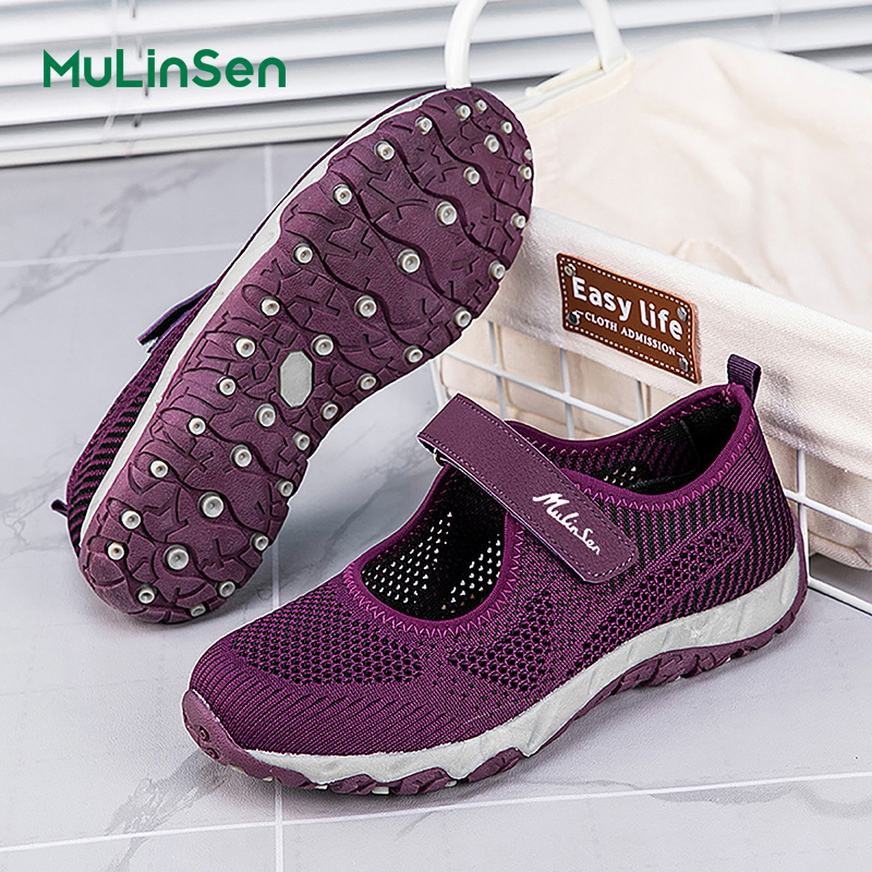 Mulinsen women's shoes 2025 new summer breathable mesh lightweight casual canvas shoes soft sole middle-aged elderly mother shoes