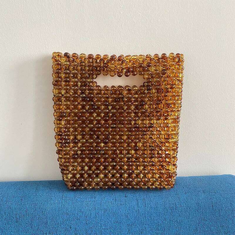 Amber Acrylic Handle Summer Beaded Clear Bags for Women Purses Handbags Celebrity Ladies Handmade Box Tote Evening Party