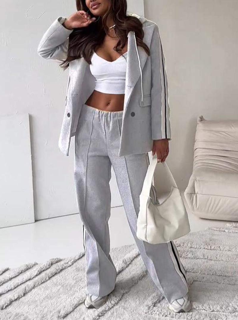 Elegant Women Pants Suit and Long Sleeve Blazer Matching Set OL Streetwear Two 2 Piece Set Winter Ribbon Outfits