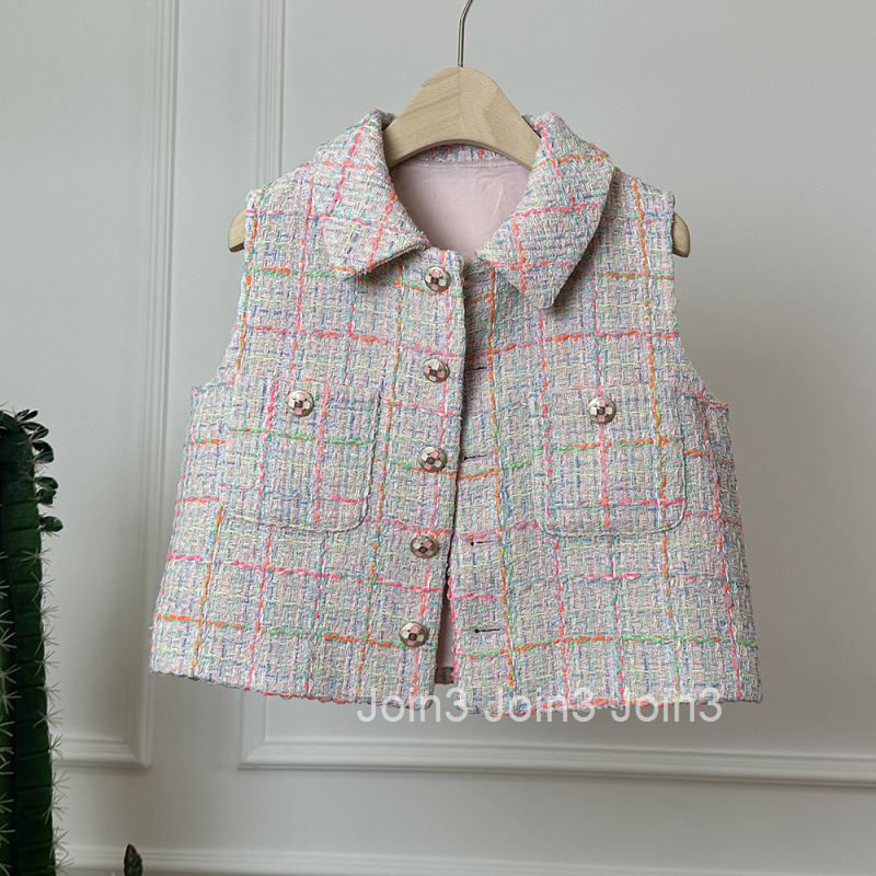 Autumn Winter New French Style Chic Short Lapel Tweed Vest Sleeveless Jacket Womens Top Vest