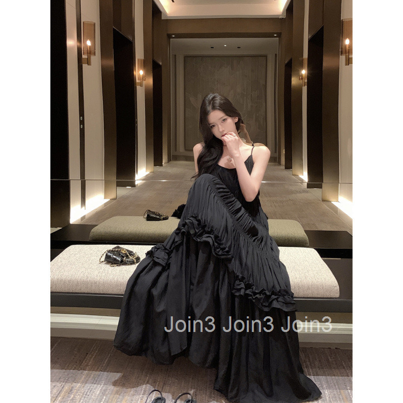 2025 Summer New Fashion Socialite Vacation Sexy Ruffled Lace Strap Flared Dress Long Dress for Women