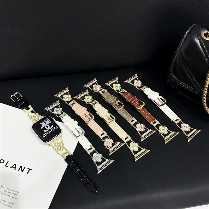 Fashion Clover Designer crocodile skin Leather Watch Straps for apple iwatch 10 9 8 7 6 5 4 Watchband genuine leather Watchbands 38mm/30mm/41mm/42mm/4