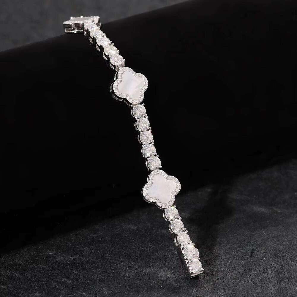 VVS D Moissanite Sier Hip Hop Tennis Chain Jewelry New Design Clover Bracelet Charming Elegant for Gift Wedding