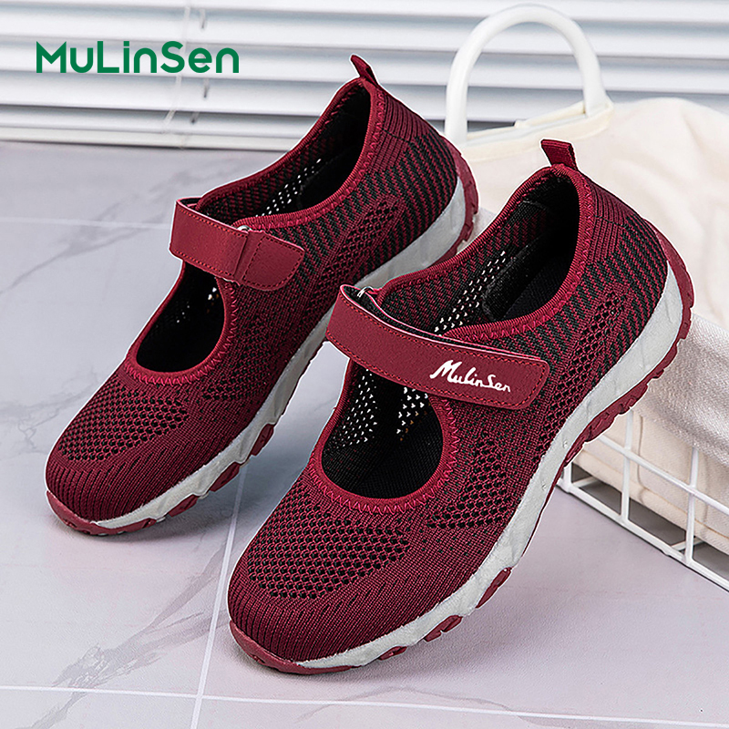 Mulinsen women's shoes 2025 new summer breathable mesh lightweight casual canvas shoes soft sole middle-aged elderly mother shoes