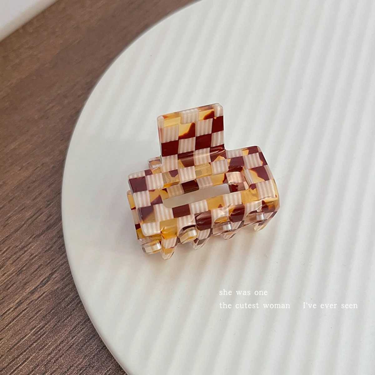 1pc Acetate Leopard Print Checkerboard Plaid Hairpin Classic and Daily Grab Clip Small Square High Ponytail Hair Claw Z250729