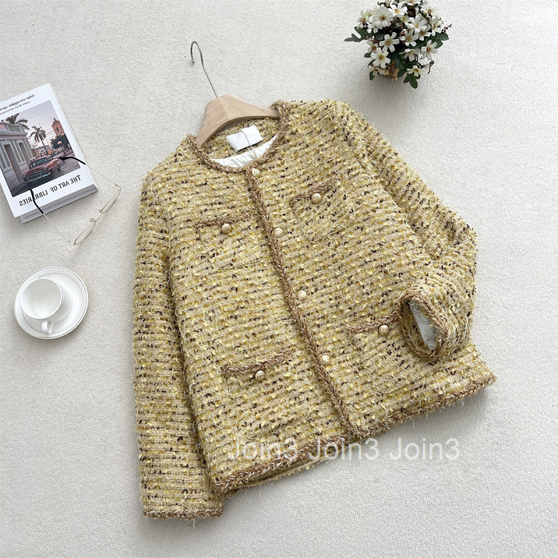 Winter New Thick Floral Wool Tweed Small Fragrance Style Down Jacket for Women with Design Sense Round Neck Long Sleeve Mid-Length Coat for Women