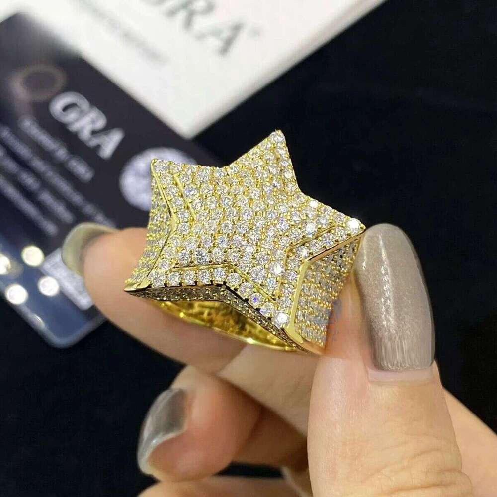 Customized Moissanite Fine Jewelry High Quality Sterling Sier Five Point Star Pave Dia Hip Hop Ring for Men