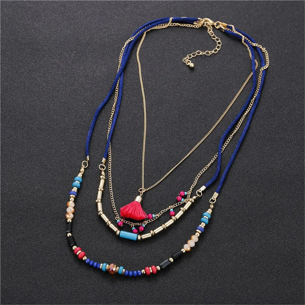 Bohemian Multilayer Handmade Colorful Beads Chain Pendant Necklaces For Women Girls Accessories Fashion Wedding Jewelry Gifts 250729